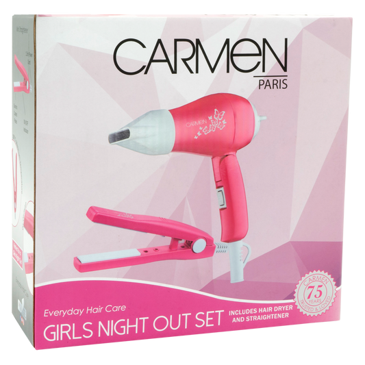Carmen Ceramic Hair Straightener & Dryer Set - Pink, Travel Styling Kit