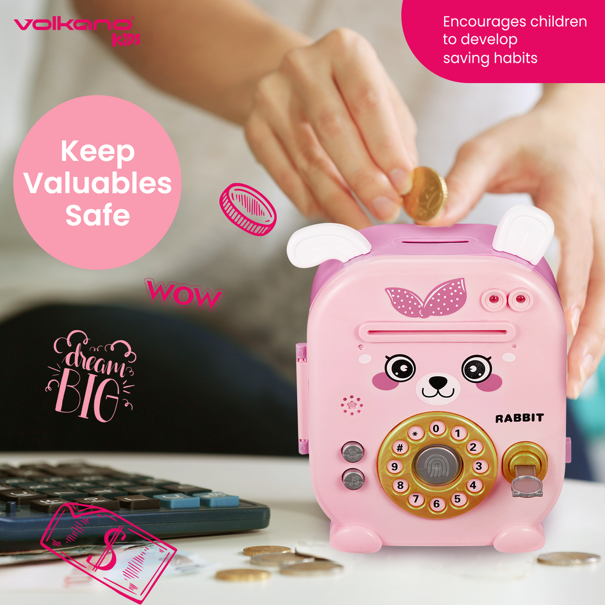Volkano Kids Rabbit Series Money Saving Vault - Pink