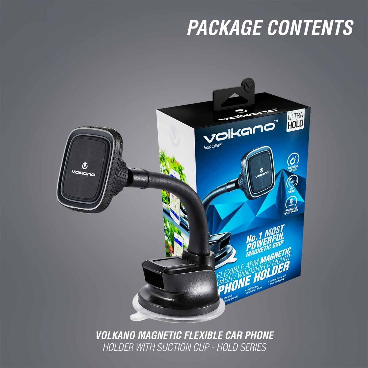Volkano Magnetic Car Phone Holder - Flexible & Secure-Suction Mount