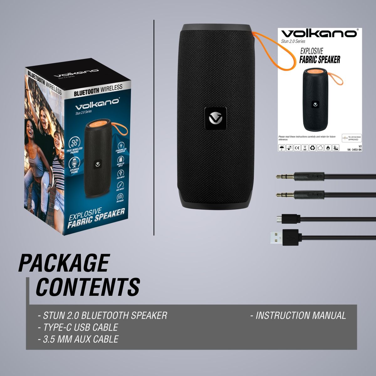 Volkano Bluetooth Speaker Stun Series - Black