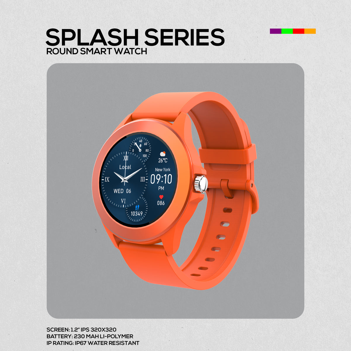 Volkano Splash Series Round Smartwatch - Orange