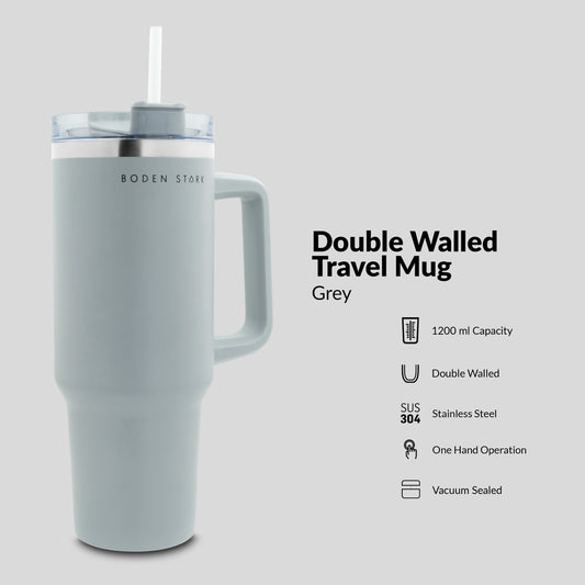 Boden Stark 1200ml Stainless Steel Travel Mug - Grey