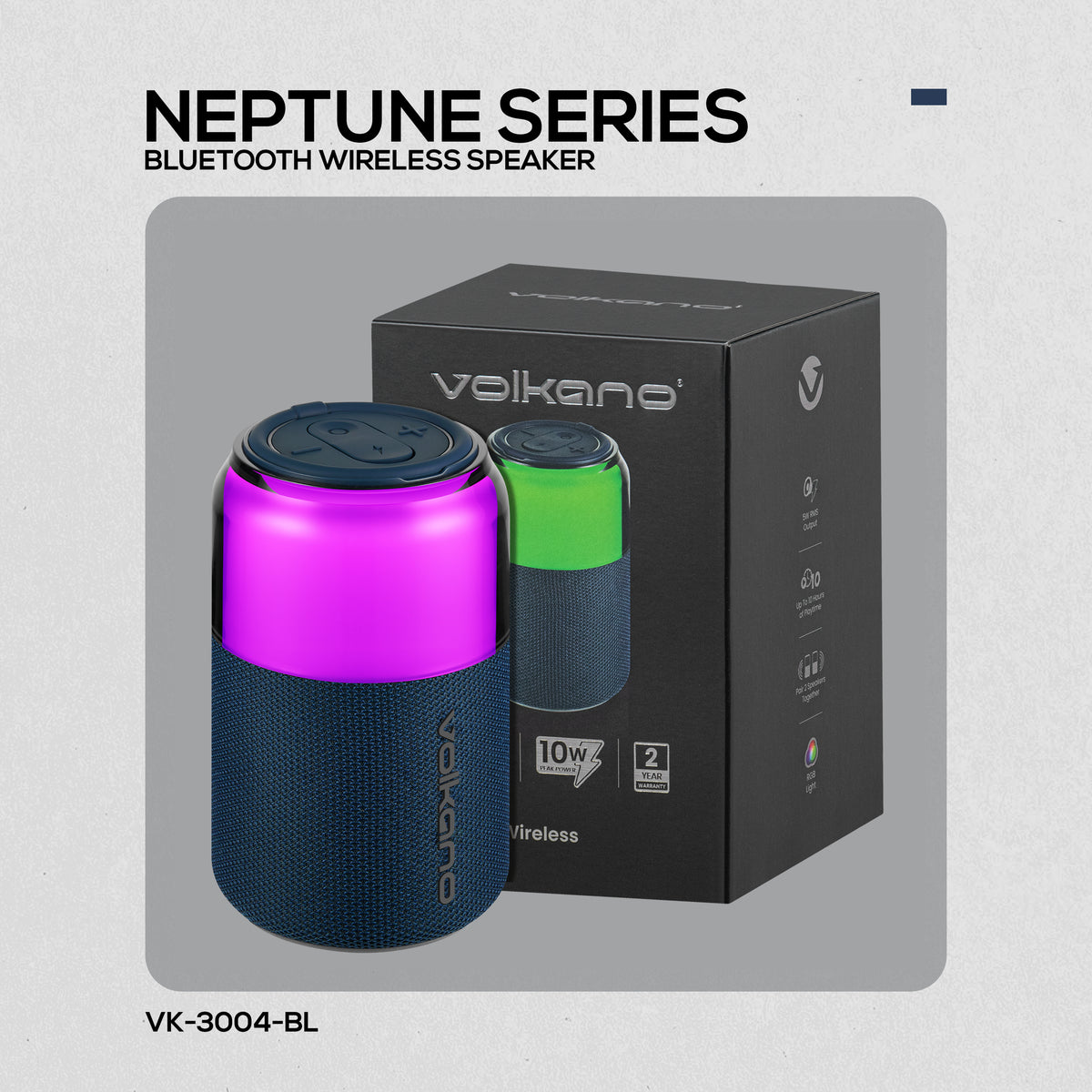 Volkano Neptune Bluetooth Wireless Speaker - Black