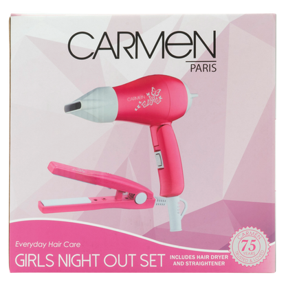Carmen Ceramic Hair Straightener & Dryer Set - Pink, Travel Styling Kit
