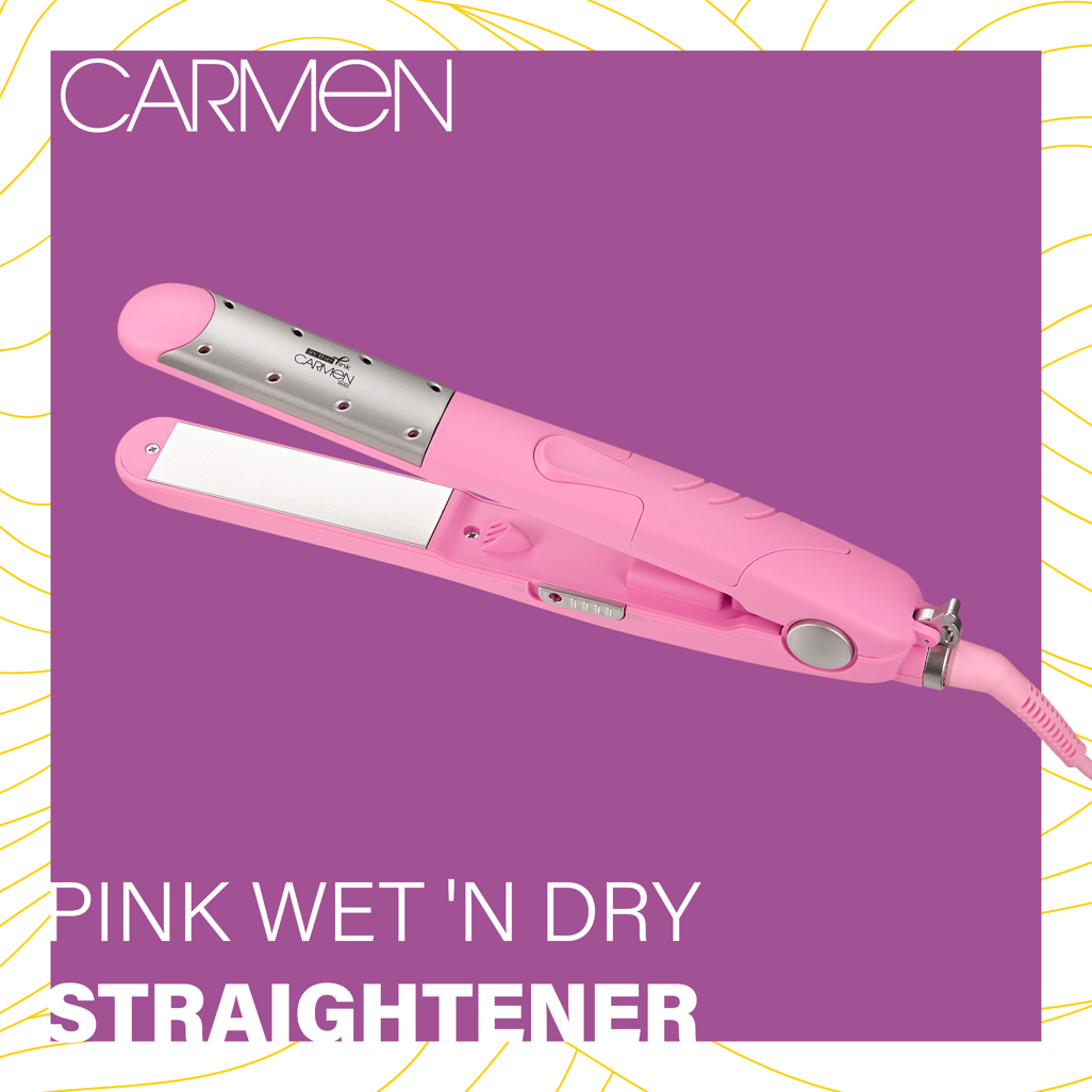 Carmen Ceramic Straightener Wet n Dry- Pink, Salon-Quality Hair at Home