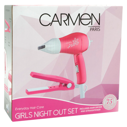 Carmen Ceramic Hair Straightener & Dryer Set - Pink, Travel Styling Kit