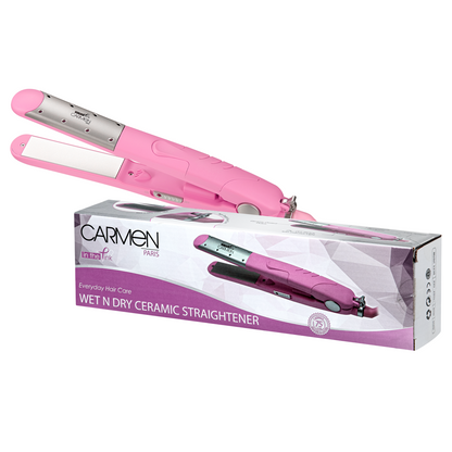 Carmen Ceramic Straightener Wet n Dry- Pink, Salon-Quality Hair at Home