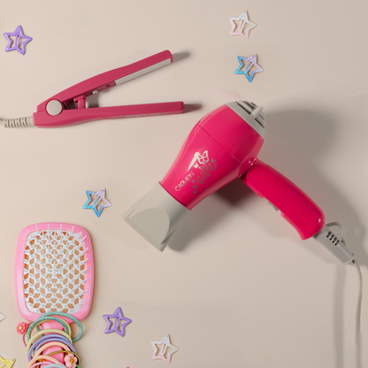 Carmen Ceramic Hair Straightener & Dryer Set - Pink, Travel Styling Kit