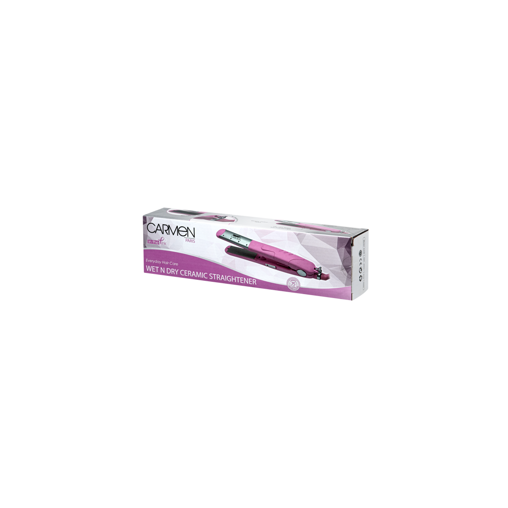 Carmen Ceramic Straightener Wet n Dry- Pink, Salon-Quality Hair at Home