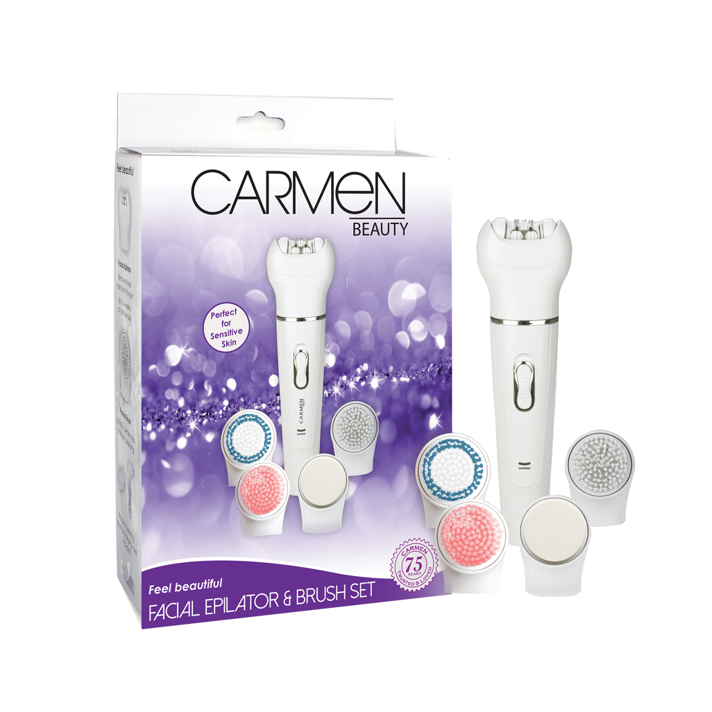 Carmen Facial Epilator & Brush Set - Complete Facial Care for Smooth Skin