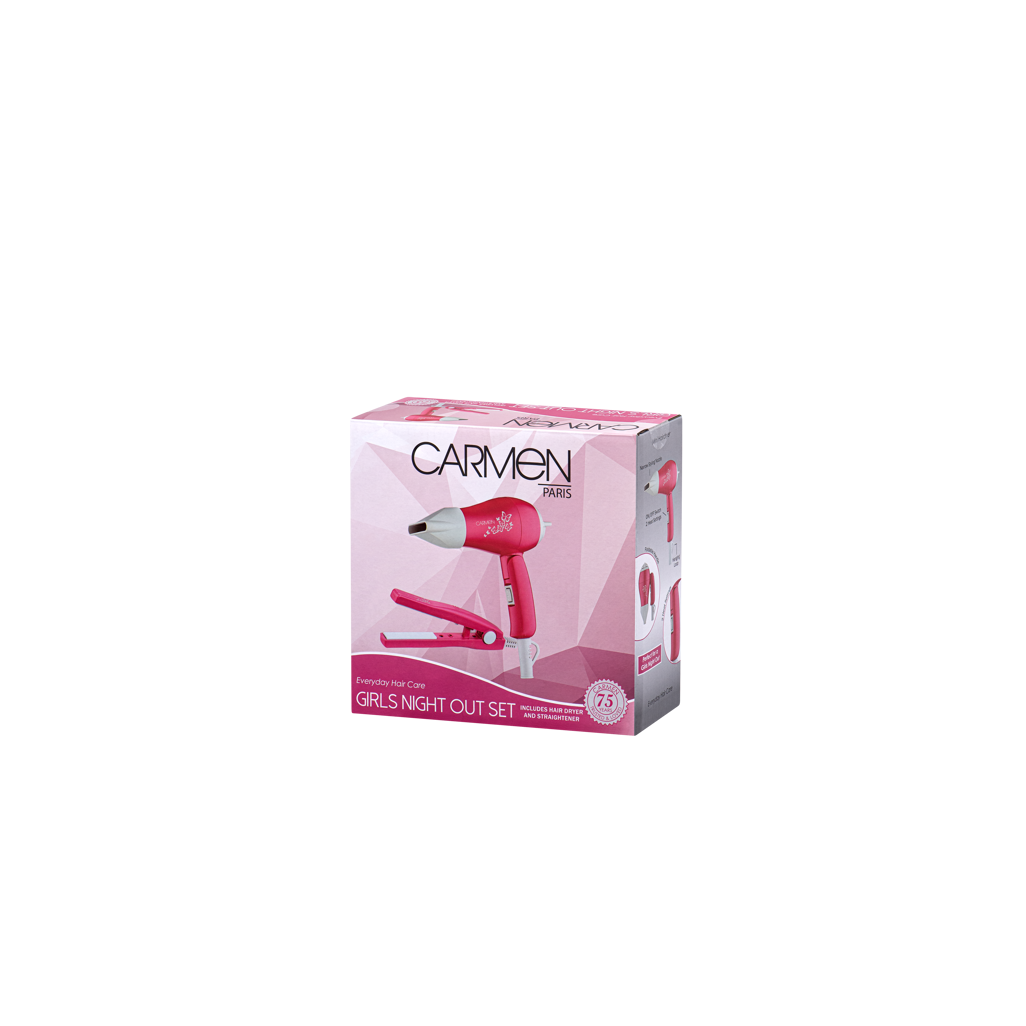 Carmen Ceramic Hair Straightener & Dryer Set - Pink, Travel Styling Kit