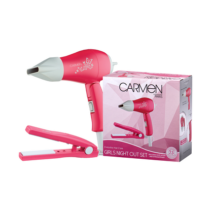 Carmen Ceramic Hair Straightener & Dryer Set - Pink, Travel Styling Kit