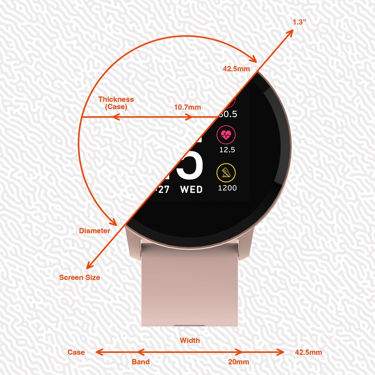 Volkano Smart Watch for Men or Women with Heart Rate Monitor - Trend Series - Rose Gold