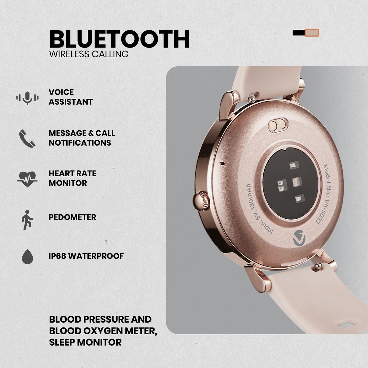 Volkano Aurora Series Ladies Smart Watch with Additional Silicone Strap - Gold