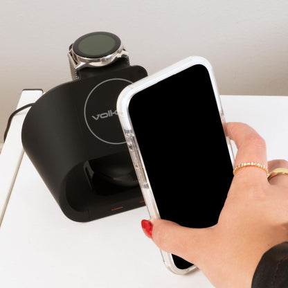 Volkano Gravity 3-in-1 Wireless 15W Charger - Fast Charging Dock, Black
