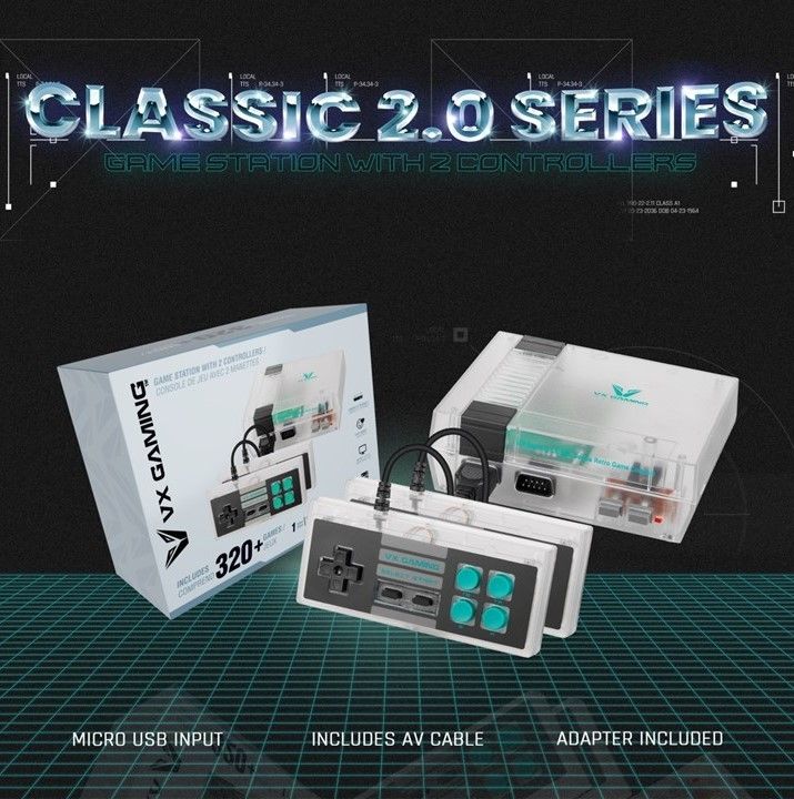 VX Gaming Classic 2.0 series Game Station with 2 Controllers - Clear