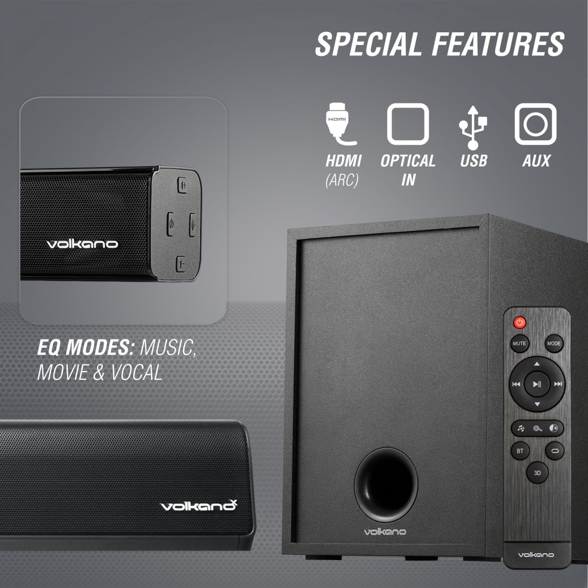 Volkano Turbulent Series 80W 2.1 Soundbar with Remote Control