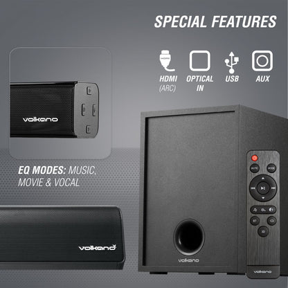 Volkano Turbulent Series 80W 2.1 Soundbar with Remote Control