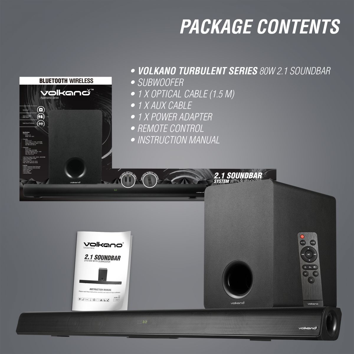 Volkano Turbulent Series 80W 2.1 Soundbar with Remote Control