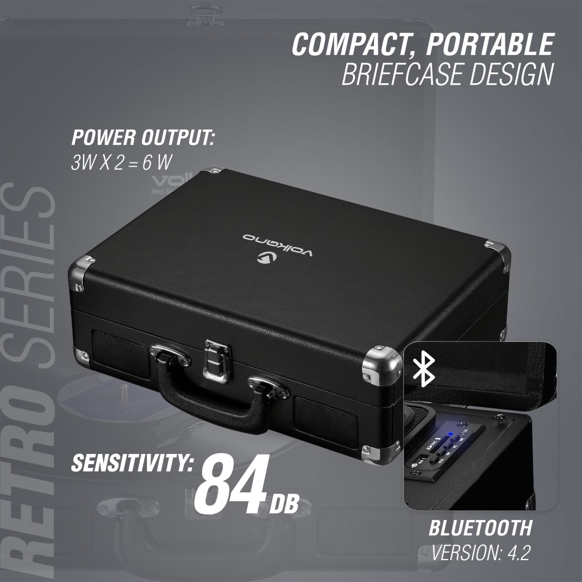 Volkano Retro Series Portable Vinyl 3-Speed Record Player Turntable