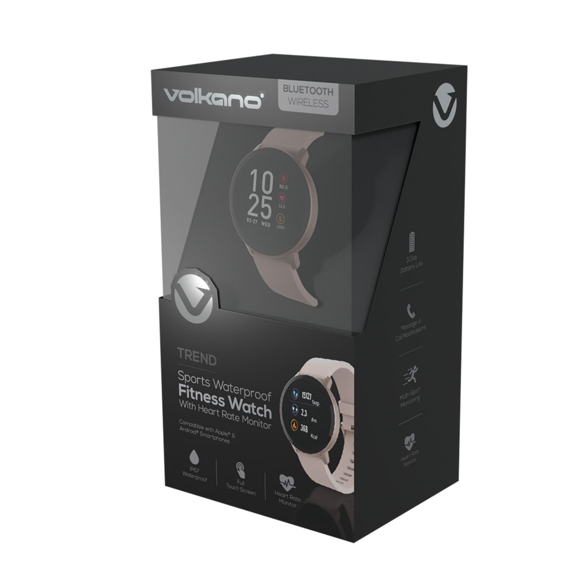 Volkano Smart Watch for Men or Women with Heart Rate Monitor - Trend Series - Rose Gold