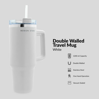 Boden Stark 1200ml Stainless Steel Travel Mug - White
