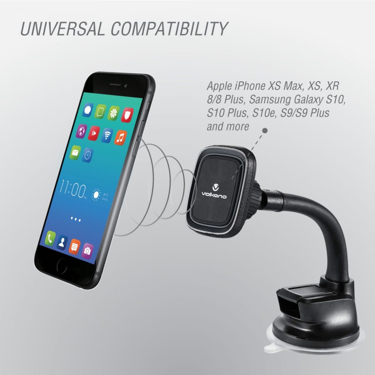 Volkano Magnetic Car Phone Holder - Flexible & Secure-Suction Mount