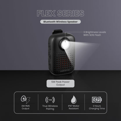Volkano Flex Bluetooth Wireless Running Speaker with Magnetic Clip - Black