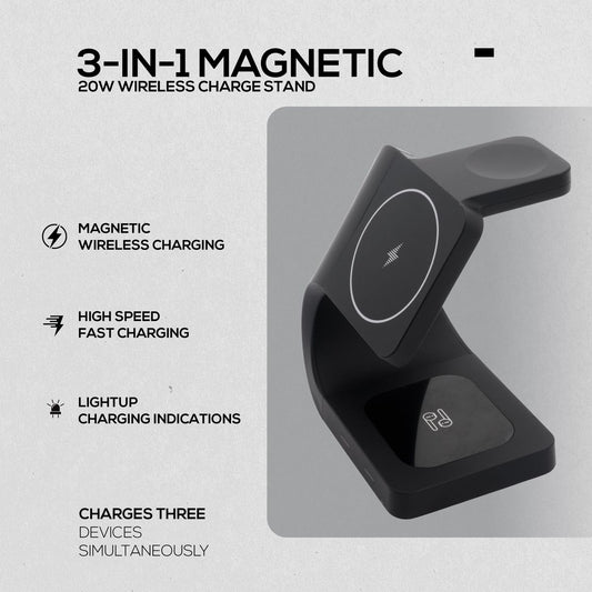 Volkano Gravity 3-in-1 Wireless 15W Charger - Fast Charging Dock, Black