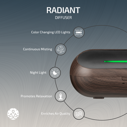 Zen Radiant Aroma Diffuser | Essential Oil Humidifier with LED Light - Dark Wood