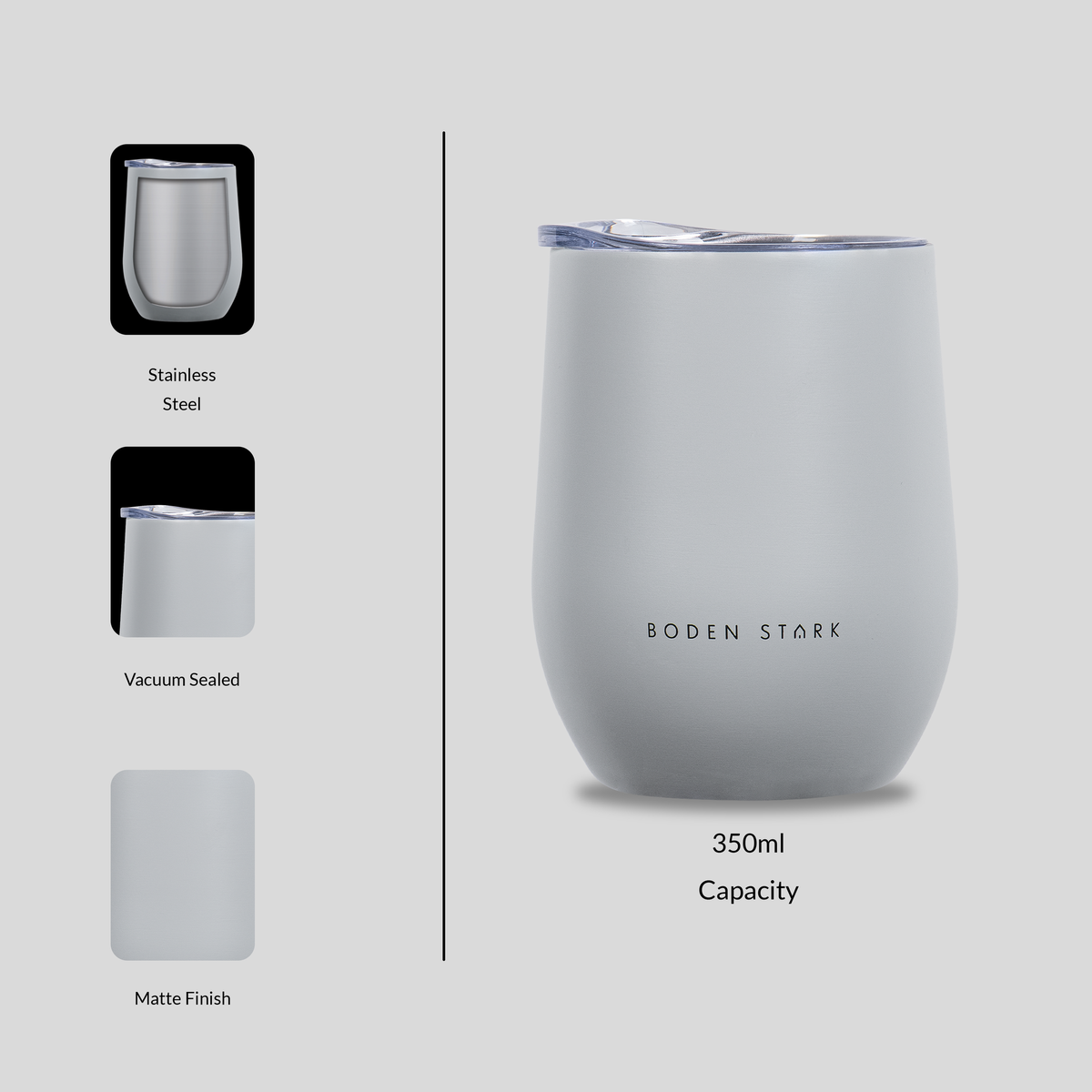 Boden Stark Stainless Steel 350 ml Tumbler Flask - Grey