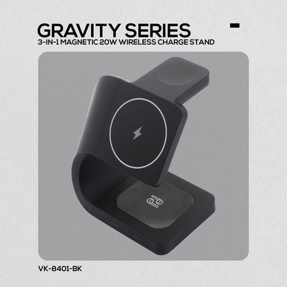 Volkano Gravity 3-in-1 Wireless 15W Charger - Fast Charging Dock, Black