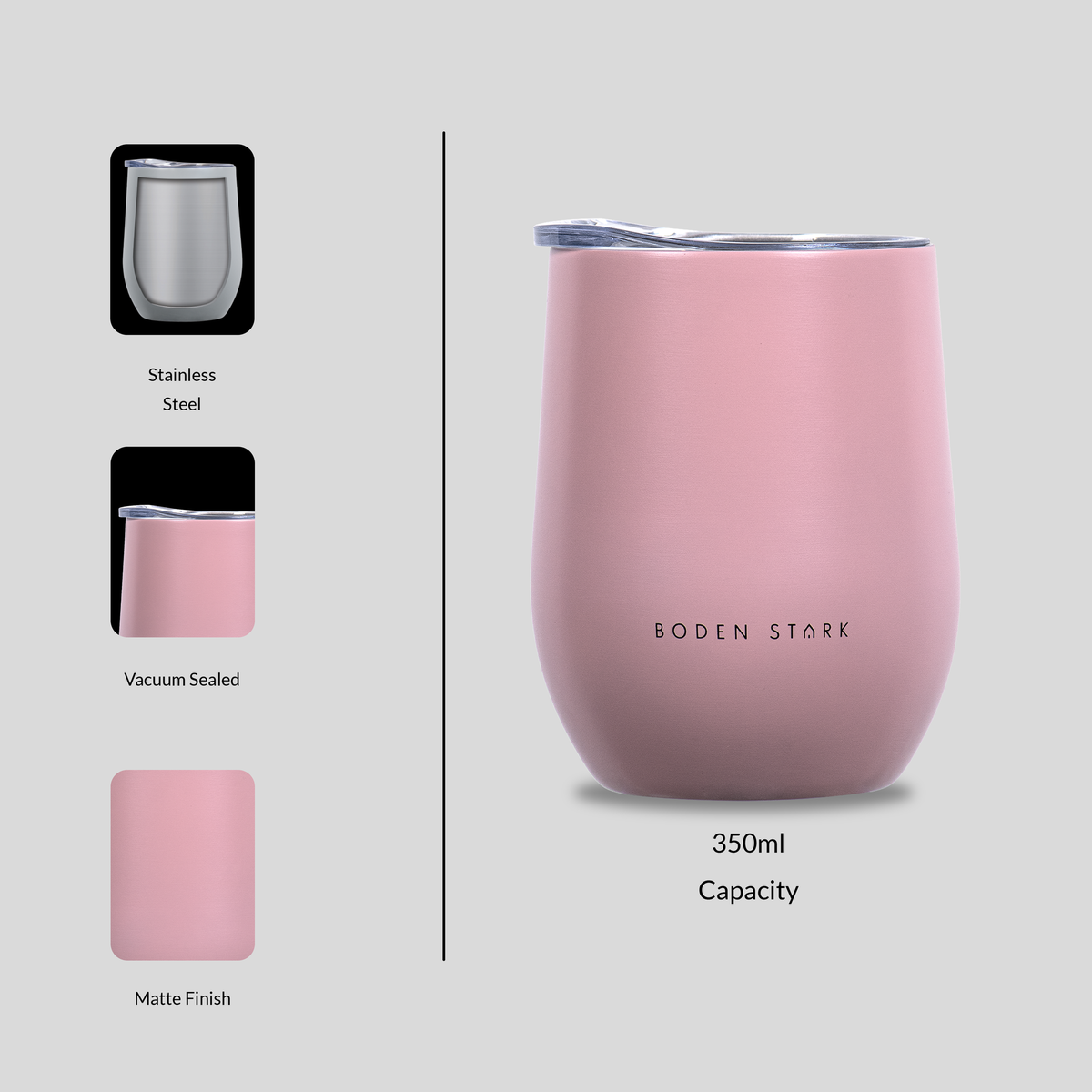 Boden Stark Stainless Steel 350 ml Tumbler Flask - Pink