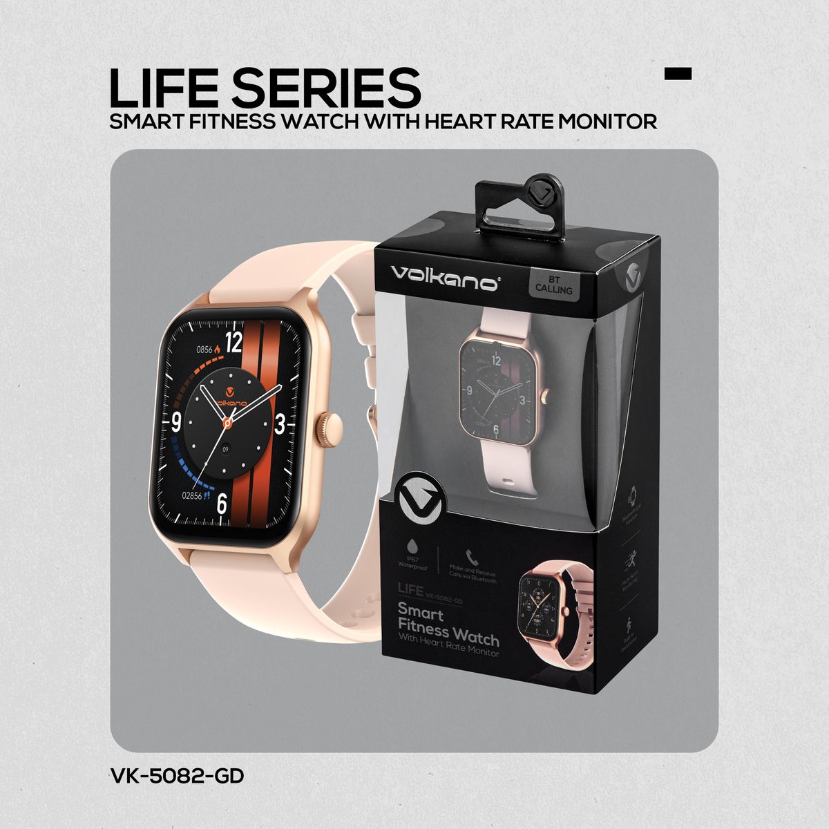 Volkano Smart Watch: Women & Men | Calling & Photo Uploads | Life Series - Rose Gold