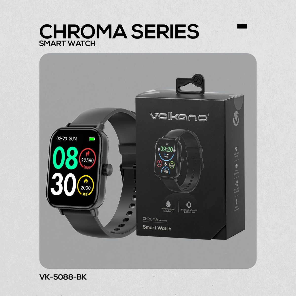 Volkano Chroma Series Smartwatch - Black