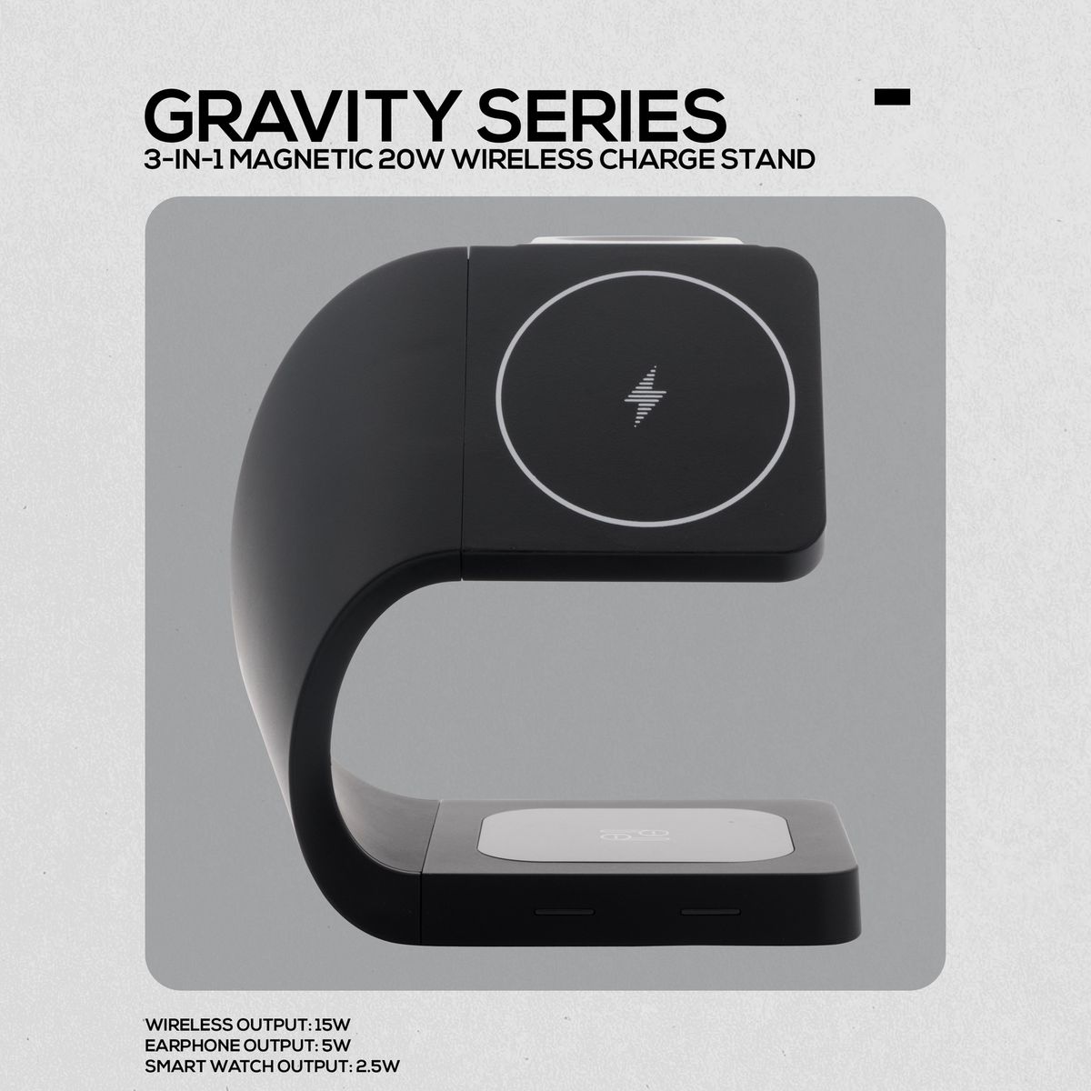 Volkano Gravity 3-in-1 Wireless 15W Charger - Fast Charging Dock, Black