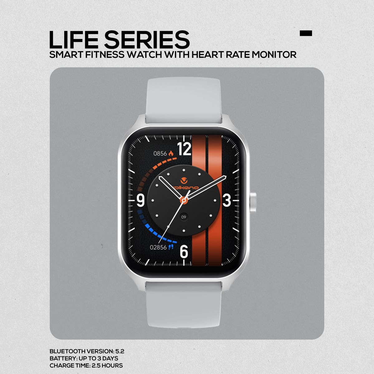 Volkano Smart Watch: Women & Men | Calling & Photo Uploads | Life Series - Silver