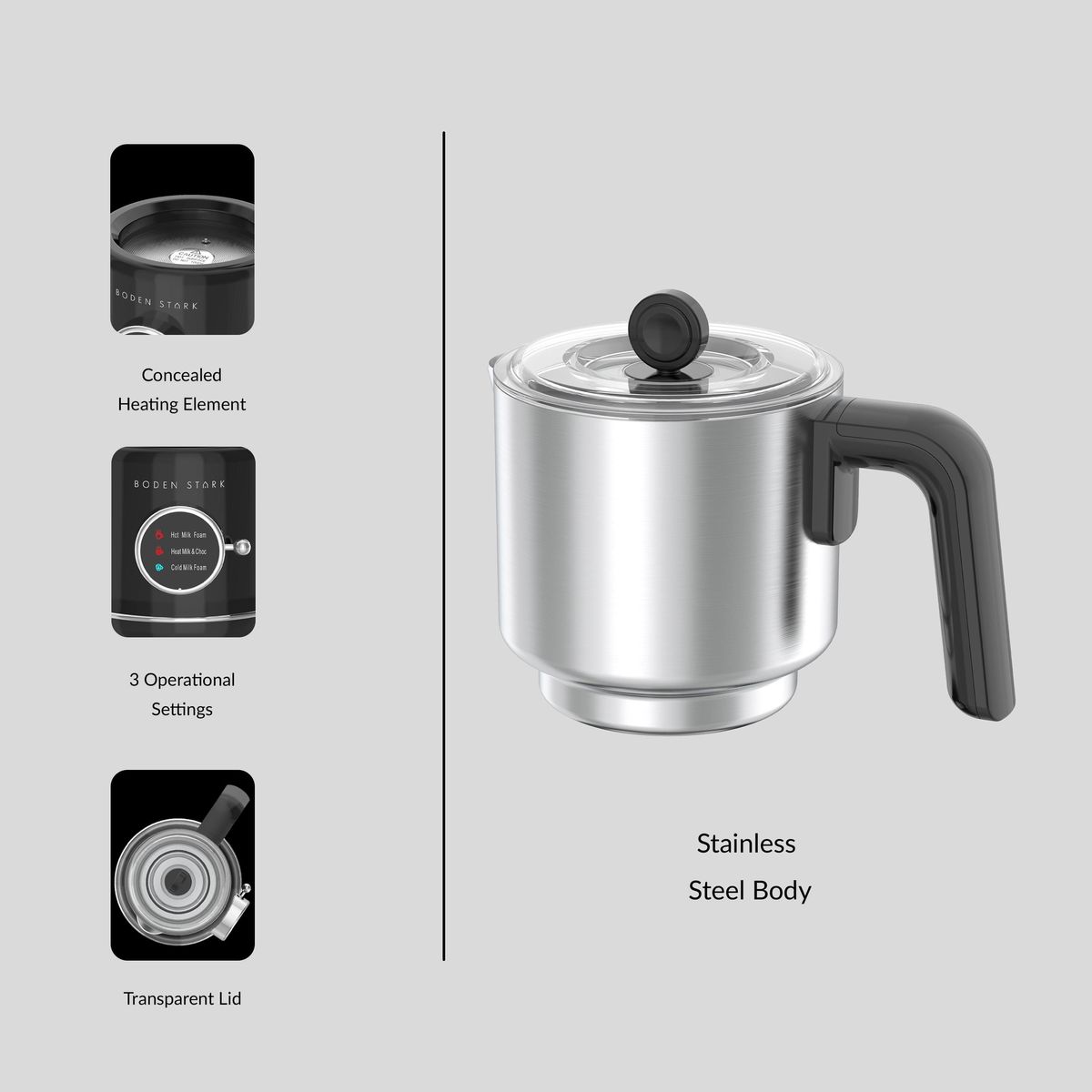 Boden Stark - 500W Stainless Steel Milk Frother