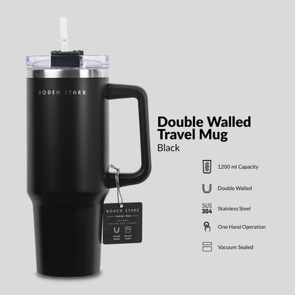 Boden Stark 1200ml Stainless Steel Travel Mug - Black