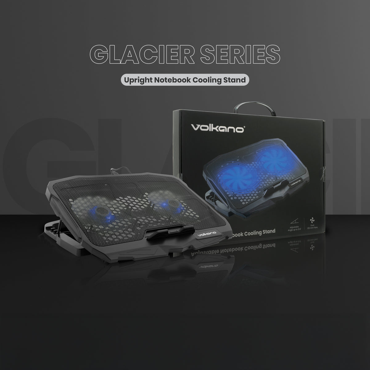 Volkano Glacier Series Upright Notebook Cooling Stand with Dual Fans