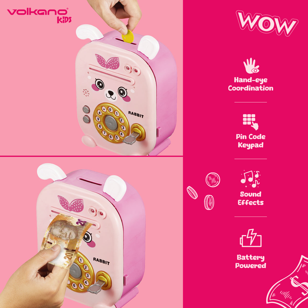 Volkano Kids Rabbit Series Money Saving Vault - Pink