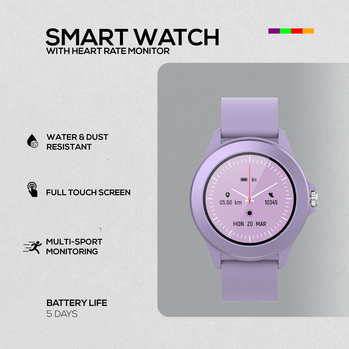 Volkano Splash Series Round Smartwatch - Purple