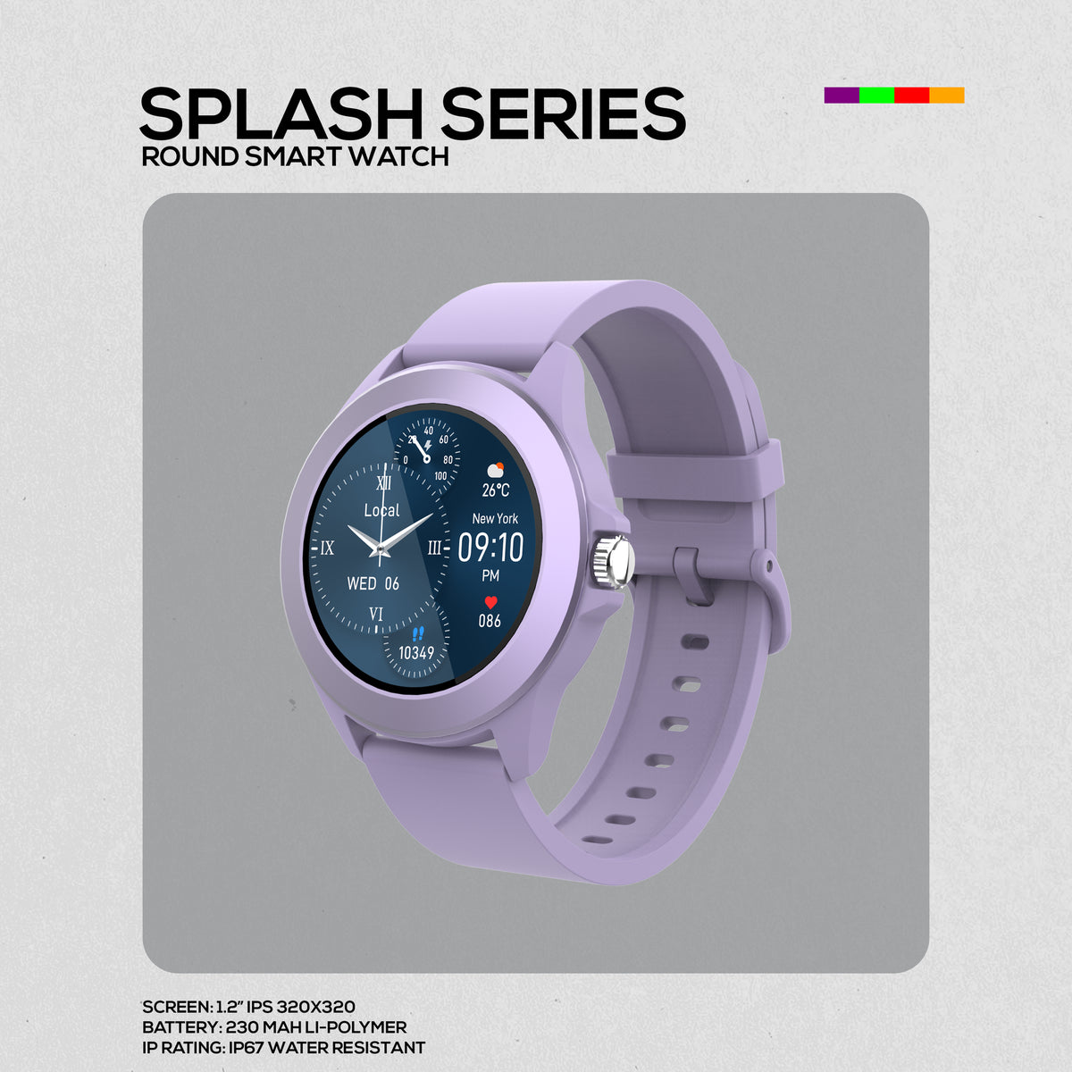 Volkano Splash Series Round Smartwatch - Purple