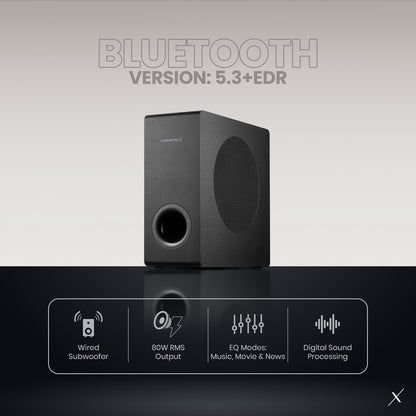 VolkanoX 2.1 Bluetooth Soundbar System with wired subwoofer, Empire Series