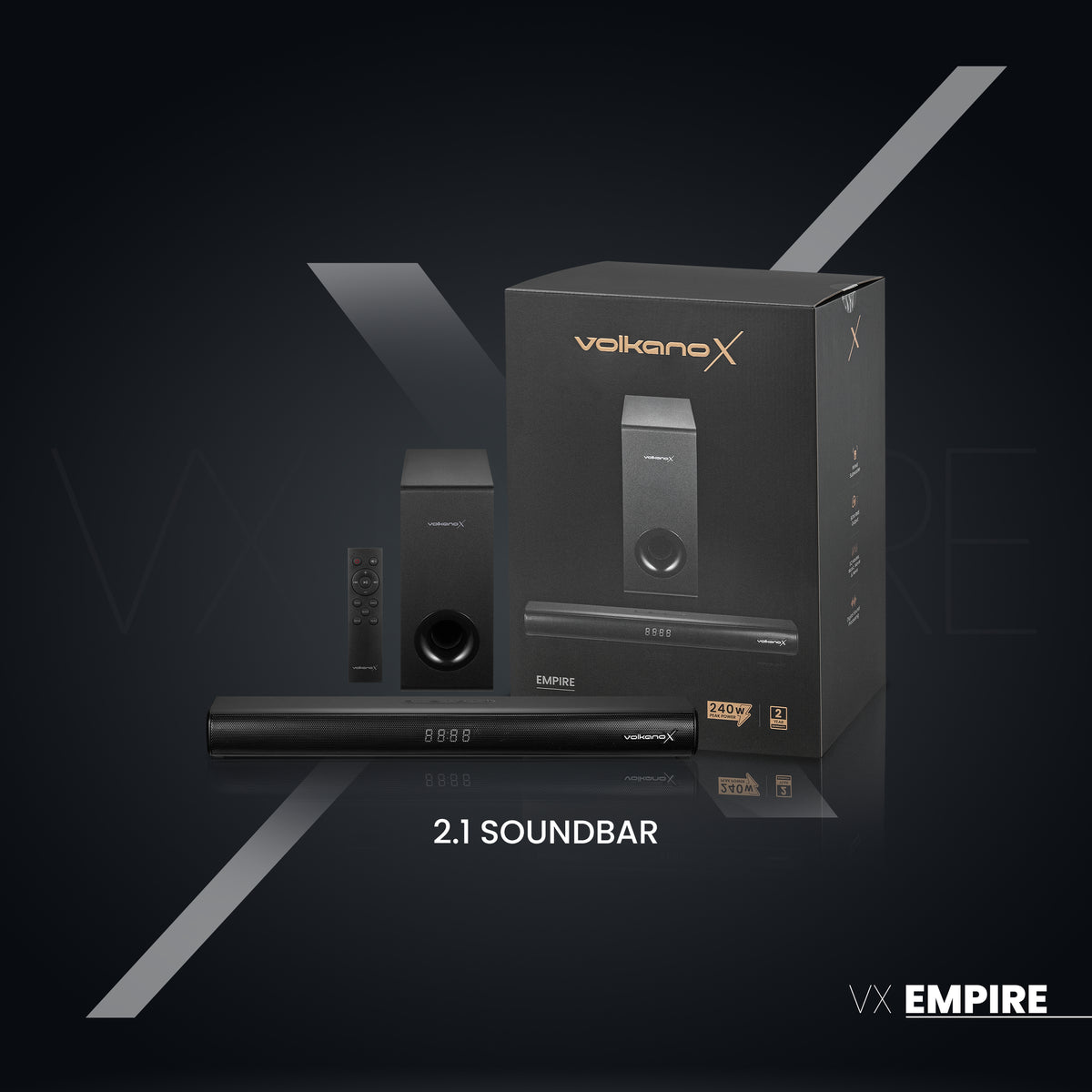 VolkanoX 2.1 Bluetooth Soundbar System with wired subwoofer, Empire Series
