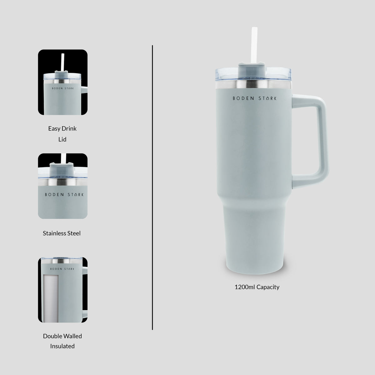 Boden Stark 1200ml Stainless Steel Travel Mug - Grey