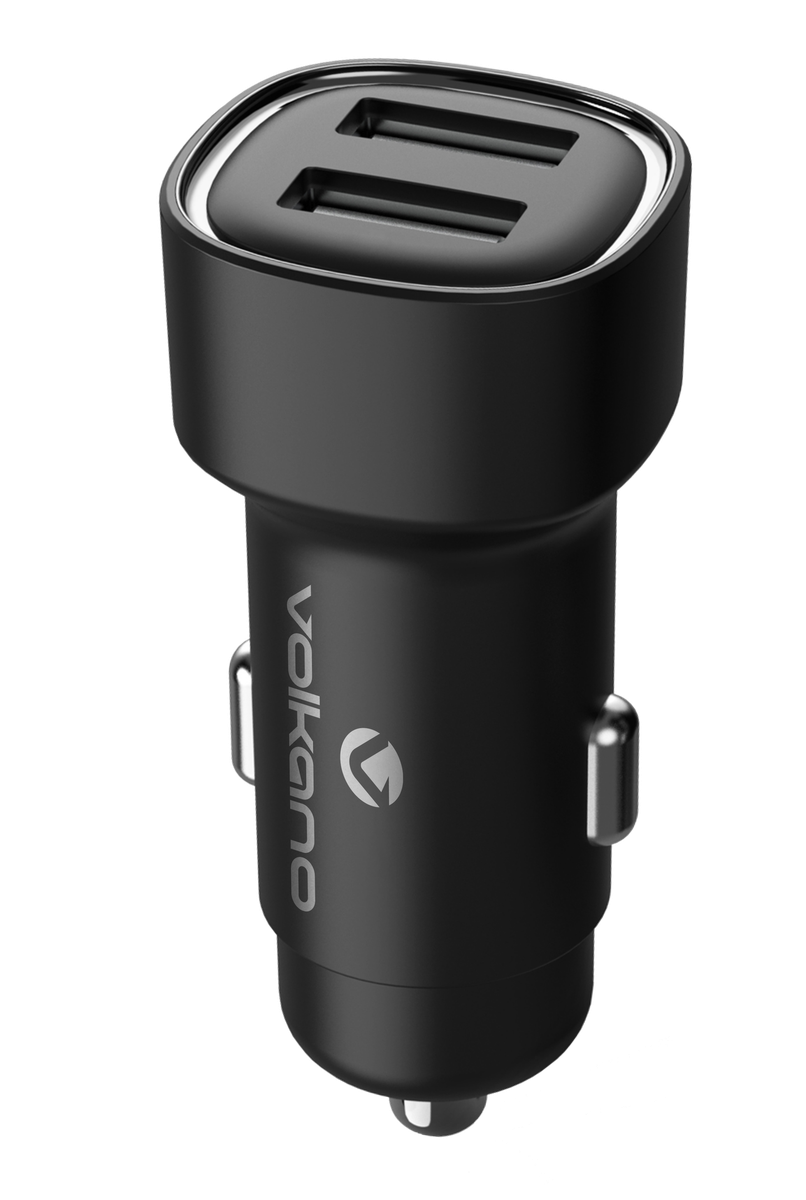Volkano Dual USB Car Charger 12W - Fast Charging Phone Adapter (Black)