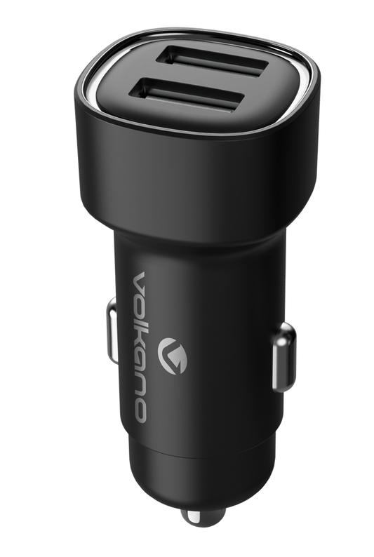 Volkano Dual USB Car Charger 12W - Fast Charging Phone Adapter (Black)