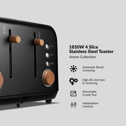 Boden Stark 4-Slice Stainless Steel Toaster - Anson Collection