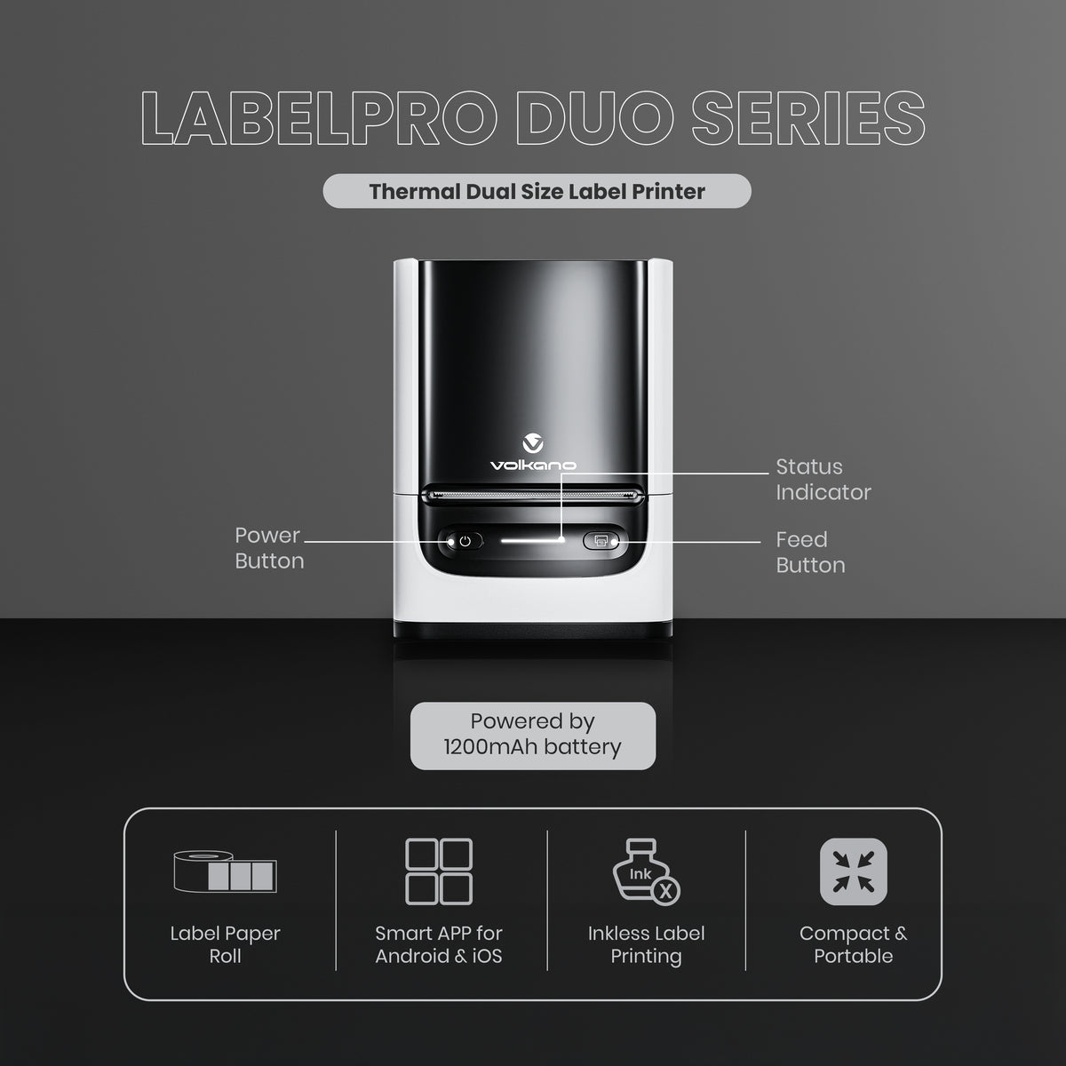 Volkano Label Printer - LabelPro Duo Series Dual Size Thermal Printer